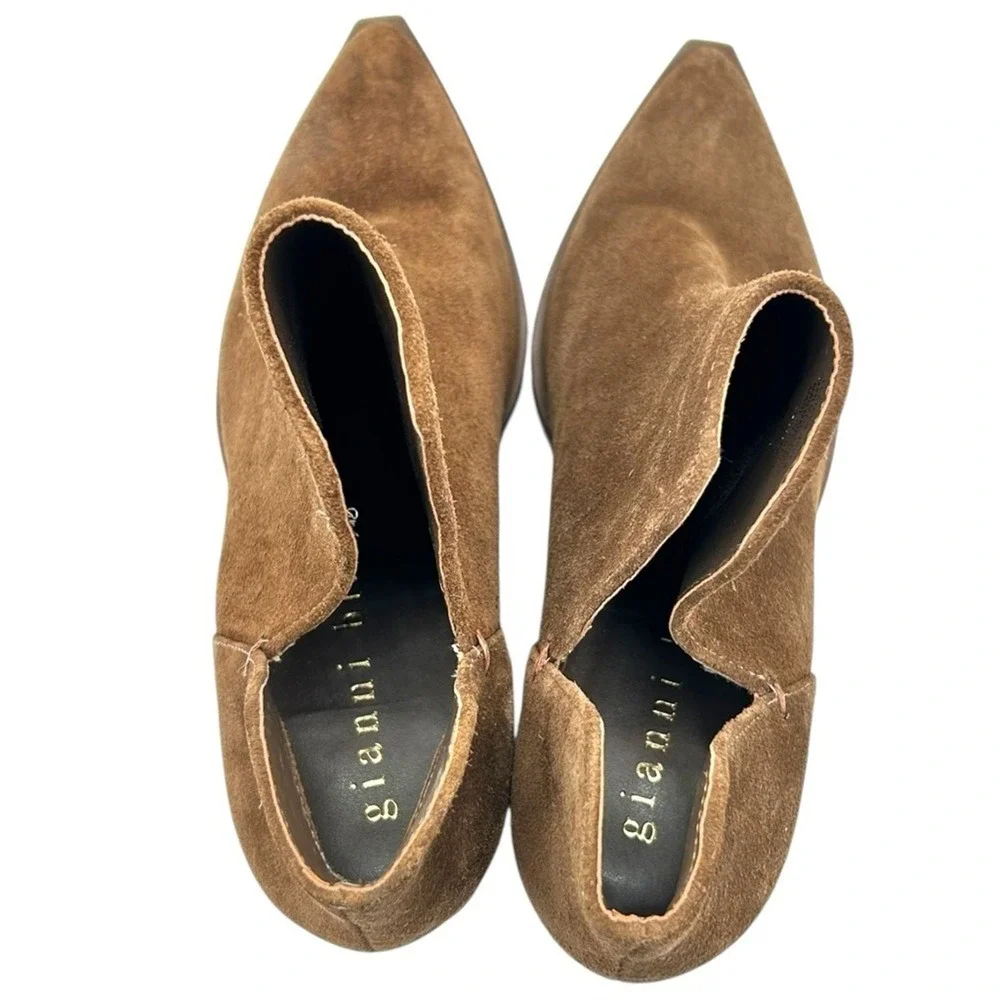 Gianni Bini‎ Brown Suede Pointed Toe Block Heel Ankle Boots Women Size 9